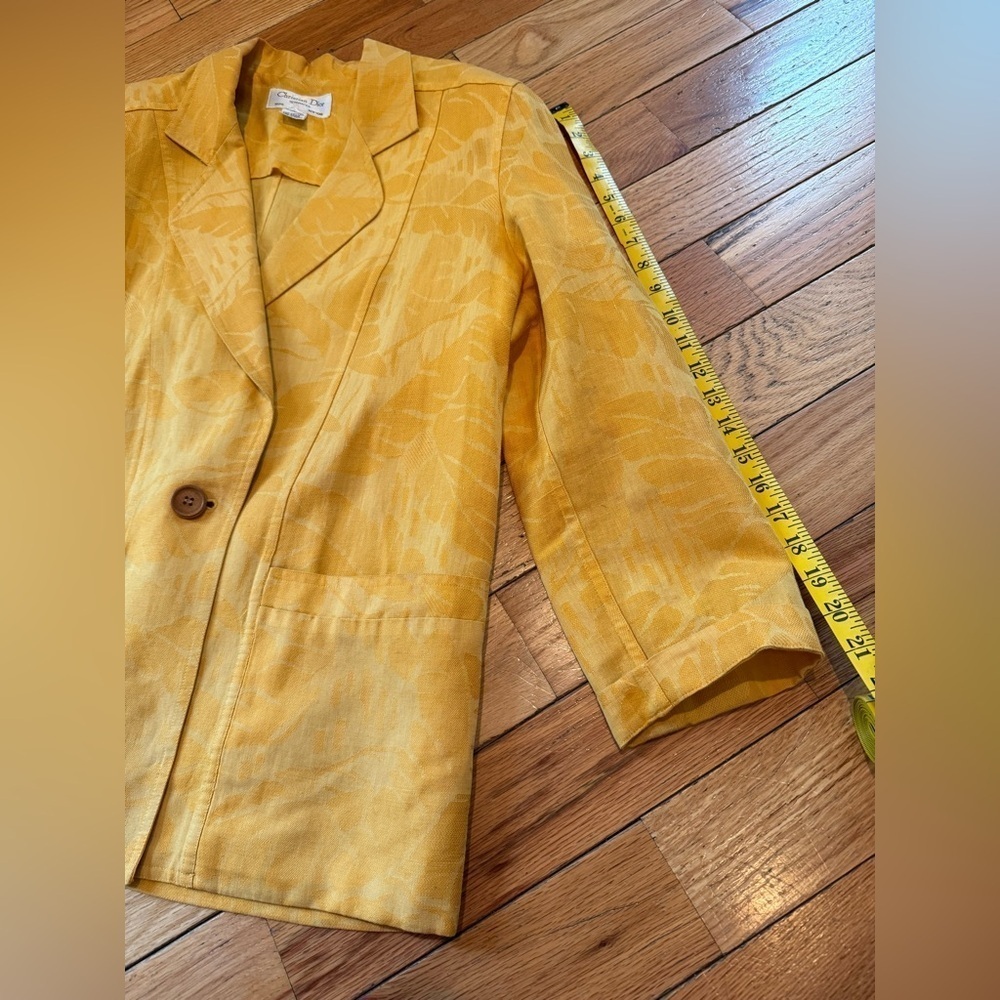 VTG Christian Dior 1 Button Cotton/Linen Yellow Palm Women’s Blazer Size 6 READ - Picture 14 of 16